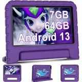 AOCWEI Kinder Tablet Android 13 7-Zoll für Kinder, 7GB RAM 64GB ROM/TF 512GB, Elterliche Kontrolle, Kinder Bildung + Spiele, Dual Kamera| WiFi6| BT5.0| Tablet mit Hüllen (lila)