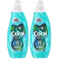 Coral Magic Wash Quick & Care Waschmittel Universal Clean Flüssigwaschmittel für 15 Minuten Kurzwäsche mit PRO-S Technologie 54 WL (Packung mit 2)