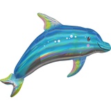 amscan® Amscan 3937601 - Super Shape Folienballon Iridescent Blue Dolphin, Größe 73 x 68 cm, Volumen 40 Liter, Heliumballon