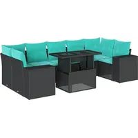 vidaXL Gartensofa-Set mit Kissen, schwarzes Polyrattan