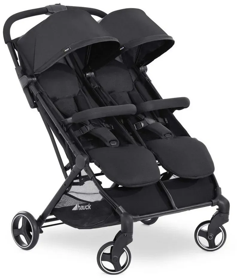 Hauck Zwillingsbuggy Swift X Duo - Black, Geschwister Buggy Zwillingsbuggy Einhändig Faltbar Kompakt faltbar schwarz