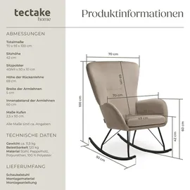 Tectake tectake® Schaukelstuhl Schwarz, Beige, Kunststoff, 70x100x93 cm, Wohnzimmer, Sessel, Schaukelstühle