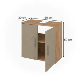 Vichy Vicco Waschbeckenunterschrank, Irma, Goldkraft Eiche/Beige, 60 x 59 cm
