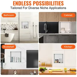 Vevor Wandnische 10x33,02x33,02cm Duschnische Edelstahl Nische Einlagig 100 % Wasserdicht Nischeneinbau 0-40°C Betriebstemperatur 92°-Inneneckdes...