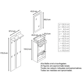 Vladon Garderobe Loret V2 Weiß matt/Eiche
