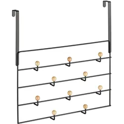 Relaxdays Türgarderobe, 10 Haken, Türhaken zum Einhängen, für 4 cm Tür, Flur & Schlafzimmer, Kleiderhaken, schwarz/natur