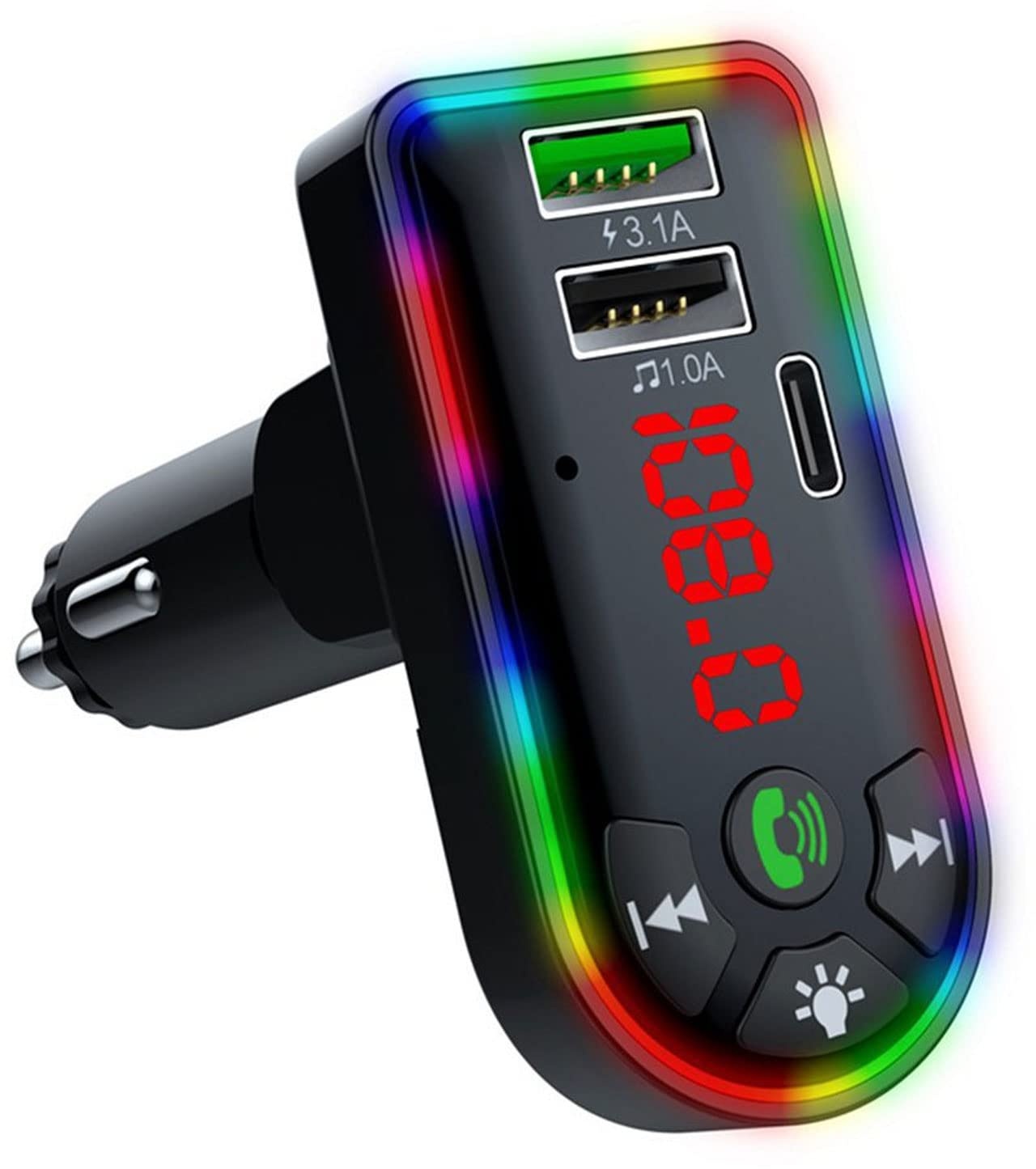 Bluetooth 5.0 FM-Transmitter für das Auto, Freisprecheinrichtung, Kfz-Ladeadapter, Drahtloser Bluetooth-Radioempfänger, MP3-Audio-Musik-Stereo-Adapter, Ladegerät mit Zwei USB-Anschlüssen