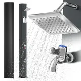 AufuN Solardusche Gartendusche 40L mit Chrom & Edelstahl, Warmwasser bis 60°C ohne Strom, 15cm Duschkopf, Fußdusche, Gartenschlauch-Anschluss, Schutzhaube & Montageset, für Pool & Camping, Schwarz