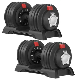 Songmics Kurzhanteln 2er set Verstellbare Kurzhanteln 12-in-1 3 kg bis 24 kg schwarz/rot