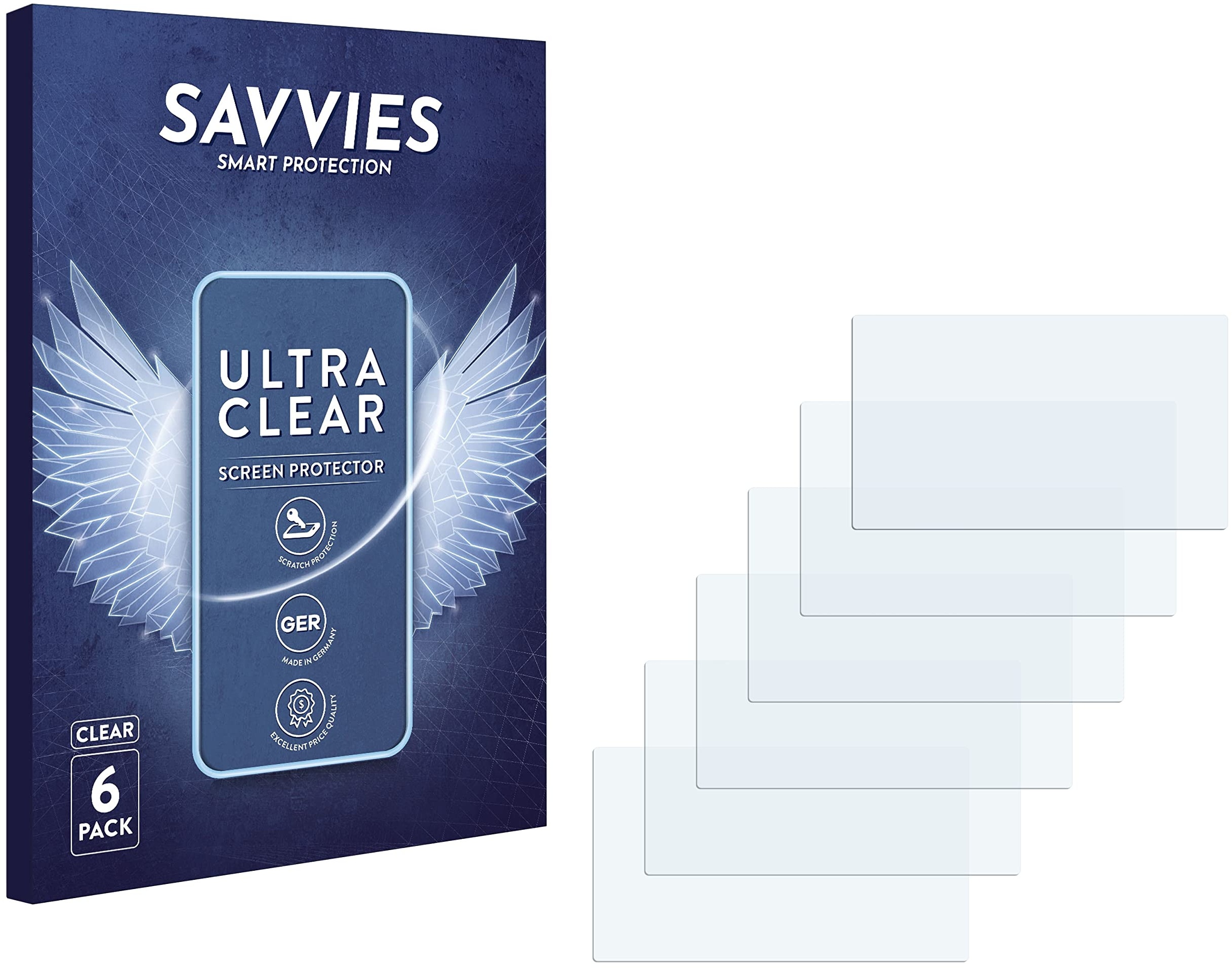 Savvies 6x Schutzfolie 4.3" für Kameras mit 4,3 Zoll (10.9 cm) [96.5 x 55.3 mm, 16:9] Displayschutz-Folie Ultra-Transparent