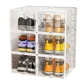 Nevalerra Schuhbox-Organizer – 6 transparente stapelbare Schuhaufbewahrung | Staubdichte Schuhaufbewahrung, platzsparende Organisation für Stiefel und Mokassins