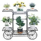 Blumenregal Aus Metall, Blumenständer Mit 6 Ablagen, Blumentreppe Pflanzentreppe Für Innen Garten Balkon, Mehrstöckig, 83x22x68.5cm, Schwarz - Unho