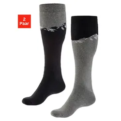 Skistrümpfe H.I.S, Damen, Gr. 47-48, schwarz (1x schwarz, grau meliert, 1x grau meliert, schwarz), Baumwollmischung, elastisch, Socken, für Ski und Outdoor-Aktivitäten