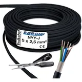 EBROM Starkstromkabel - Erdkabel - NYY-J 5x2,5 mm2 - schwarz - große Mengenauswahl - ab 5 m frei wählbar - in einer Länge geliefert - Ihre Länge: 20 Meter