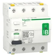 Schneider Electric A9Z66463 Fehlerstrom-Schutzschalter Allstromsensitiv iID, 4P, 63A, Typ B-SI, 500mA