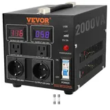 Vevor 2000W Spannungswandler Transformator AC 110V⇋220V Transformer Wandler 2x US NEMA 5-15R 3-polige/2x standardmäßige europäische Shucko-Ausgangssteckdosen, 1x 5V-USB-Anschluss, 1x Typ-C-Buchse