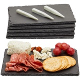 Juvale 6-teiliges Set Kleine Schieferplatten, Perfekt als Frühstücksbrett, Servierplatte, Serviertablett - Für Käse, Aufschnitt, Tapas, Sushi - Kreide inkl., Grau, 15,2 cm x 0,3 cm x 22,2 cm