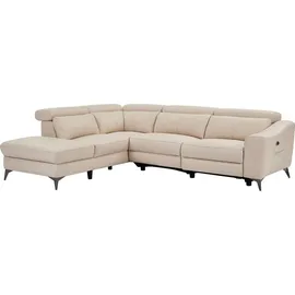 vente-unique Eckcouch Leder 5-Sitzer Beige
