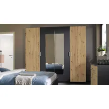 Rauch Kleiderschrank mit Spiegel Drehtürenschrank BORNEO Eiche Artisan abs. grau-metallic