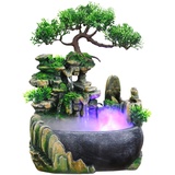 Ejoyous Wasserfall-Dekor, Zimmerbrunnen mit LED Beleuchtung, Tischbrunnen Wasserfall mit Nebel, Zen Light Zimmerbrunnen mit Pflanzen, luftbefeuchter Dekoration 20 x 20 x 13 cm