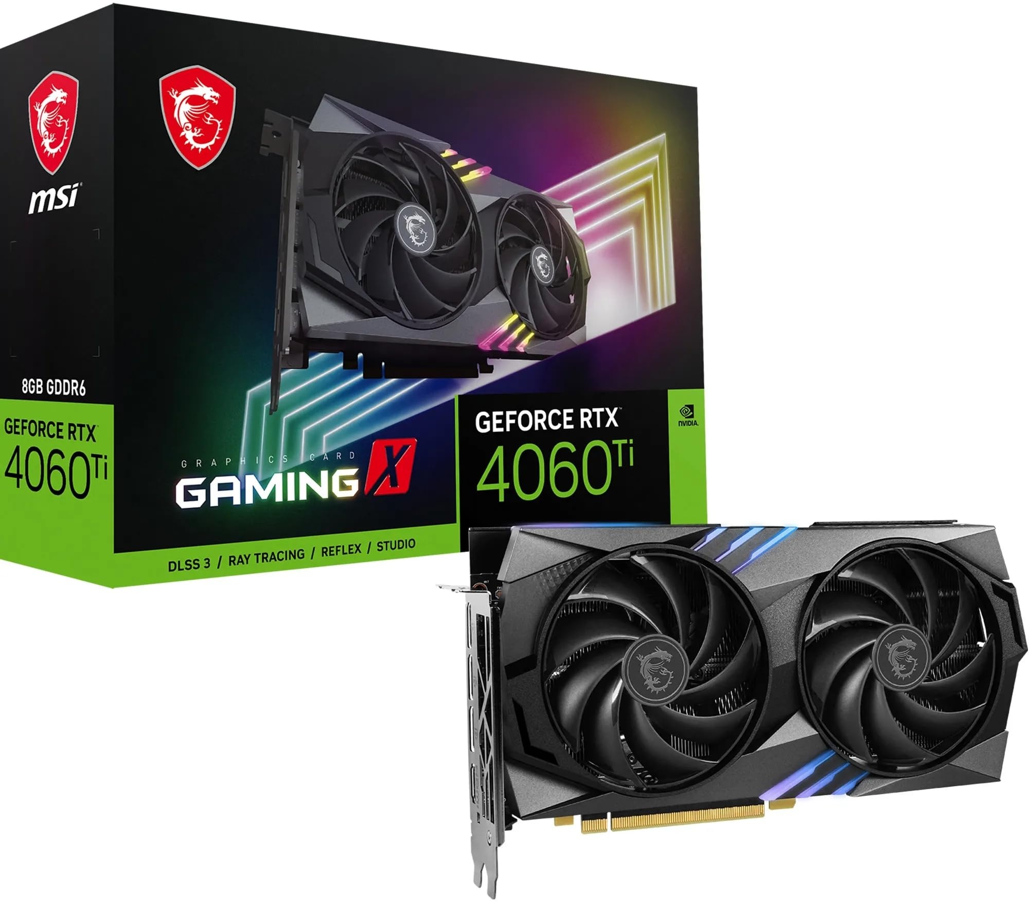 MSI GeForce RTX 4060 Ti Gaming X 8G Grafikkarte - NVIDIA RTX 4060 Ti, 8 GB GDDR6 Speicher, 18Gbps, PCIe 4.0, Twin Frozr 9, RGB, DLSS3