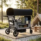 MODFU Bollerwagen Faltbar 4-Sitzer mit Sitz-zu-Großliege-Funktion, Kinderwagen für 4 Kinder, 4-fach neigbarer Sitz, 8-fach Griff, Sonnendach & Ta...