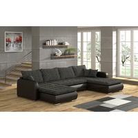 JVmoebel Sofa, Design Ecksofa U-form Bettfunktion Couch Leder Textil Sofa Neu Wohnlandschaft schwarz