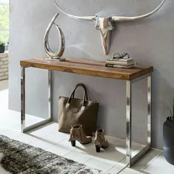 Kadima Design Konsolentisch `Isen`: Flexibel, Massivholz, Chromgestell, handgefertigt. Braun, 120x45x77 cm