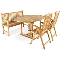 Gartenmöbel Set 4tlg mit Bank Teak Gartentisch ausziehbar 120-170 cm BORNEO/ARUBA