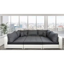 Fun Möbel Wohnlandschaft Sofa ANDRO Schlaffunktion und Hocker Stoff Fresh Anthrazit - Grau