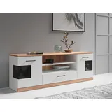 Home Affaire Lowboard HOME AFFAIRE "Ribe,160cm breit,55cm hoch,Oberplatte massiv", weiß (weiß, kernbuche), B:160cm H:55cm T:35cm, FSC-zertifizierter Holzwerkstoff, Massivholz, Sideboards, Lowboard, Oberplatte Massivholz,schwarze Metall Griffe,2 Türen mit Glaseinsatz