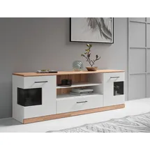 Home Affaire Lowboard HOME AFFAIRE "Ribe,160cm breit,55cm hoch,Oberplatte massiv", weiß (weiß, kernbuche), B:160cm H:55cm T:35cm, FSC-zertifizierter Holzwerkstoff, Massivholz, Sideboards, Lowboard, Oberplatte Massivholz,schwarze Metall Griffe,2 Türen mit Glaseinsatz