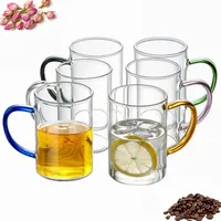 ANWONE Kaffeegläser Transparente, 315ml, Trinkgläser mit farbigen Griff, Hitzebeständige Kaffeetassen, Latte Macchiato Gläser, Teetassen, für Partei & Restaurant, 6er Set Glas