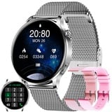 Smartwatch Damen mit Telefonfunktion, 2022 Fitnessuhr mit Pulsuhr Blutdruckmessung Schlaf Tracker SchrittzählerI Uhr Damen IP67 Wasserdicht Fitness Armbanduhr für Damen Herren Android iOS (Silber)