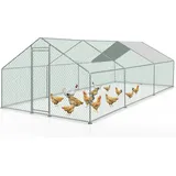 3x6x2m Hühnerstall Hühnerhaus verzinktem Hasenkäfig Geflügelstall Käfig PE Dach - Silber