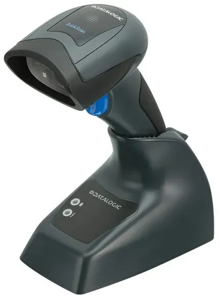 Datalogic QuickScan QBT2131 – 1D Mehrzweck-Handscanner kabellos (Bluetooth) / Standardbereich / schwarz / Kit / mit Anschlusskabel, Anschlusskabel (USB), Lade-/ Übertragungsstation, Lade-/Übertragungsstation (Präsentation)