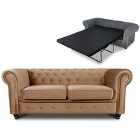 Schlafsofa Chesterfield Asti Bis 2-Sitzer, Sofa mit Schlaffunktion, Couch 2-er, Couchgarnitur, Sofagarnitur, Holzfüße, Glamour (Beige (Velvet 28))