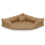 Juelle Hundebett aus Kunstleder Eckbett für mittlere und große Hunde, Kuscheliges Hundekissen, Sofabett Gabi M-XXL (80x80cm, Beige)