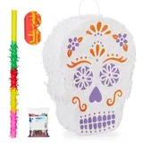 relaxdays Papierdekoration 4-tlg. Pinata Set Totenkopf gelb|orange|weiß