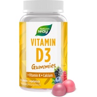 Nature's Way Vitamin D3 Gummies für Kinder und Erwachsene mit Wild Berry Geschmack - Vitamin Gummibärchen mit Vitamin D + Vitamin K und Calcium - vegetarisch laktosefrei glutenfrei - 60 Stk