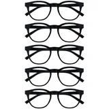 OPULIZE BLU Blaulichtfilter Lesebrille für Damen Herren, Blendfreie UV400-Schutz Federscharnier Anti-Müdigkeit, Runder Rahmen, Computerbrillen Gaming, 5er-Pack Schwarz +1,00
