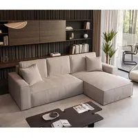 Ecksofa Parys L-form Polsterecke mit Cord-Bezug mit Schlaffunktion und Bettkasten 290 cm Sofa l-förmig, Farbe: Cappucino, Poso 02 - Hellbraun