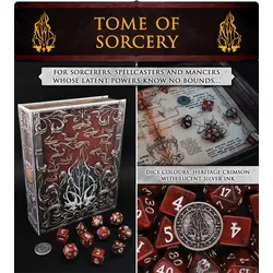 Verschiedene Klassenwürfel-Sets in Foliant-Etui (10 Würfel, 1 Münze) - Tome of Sorcery (Sorcerer)