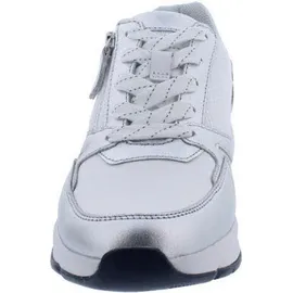 Gabor Rollingsoft Sneaker 66.878.51, Chevron (Glattleder)/ Mesh/ Lamina, Weiß/ Silber/ Puder, Schnürung u. Reißver., Wechselfußbett 40 1/2 - Weiß