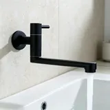 Wasserhahn Küche Wandmontage Nur Kaltwasser 25cm, Kaltwasserhahn Wandmontage, Verlängerte Armatur, Wasserhahn Kaltwasser 304 Edelstahl Für Waschbecken, Mopp, Pool, Küche, Balkon(Schwarz)