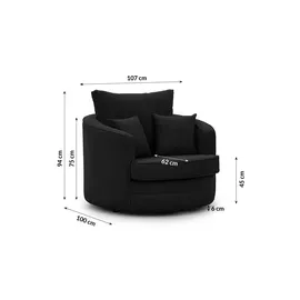 S-Style Drehsessel Ted Cord 107 x 94 x 0 cm Schwarz drehbar mit Kissen