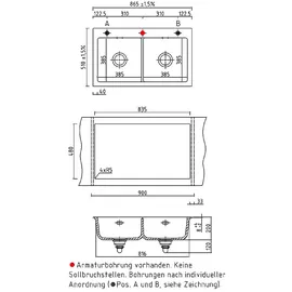 Systemceram Mera Twin links Einbauspüle grau Handbetätigung 1000 x 500 mm