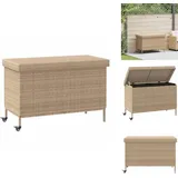 Gartentruhe Mit Rollen Beige 110x55x73 Cm Poly Rattan - Gartentruhe - Gartentruhen - Garten Auflagenbox - Auflagenbox