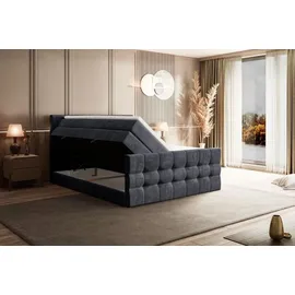 altdecor Boxspringbett mit Matratze und Lattenrost - BERO -Z KING - 160x200 cm - Dunkelgrau Samt - Topper, Fußteil, Polsterbett mit Bettkasten, Be... - Dunkelgrau
