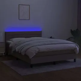 vidaXL Boxspringbett mit Matratze & LED Taupe 140x200 cm Stoff